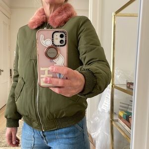Zara Bomber Jacket With Pink Fur Collar
